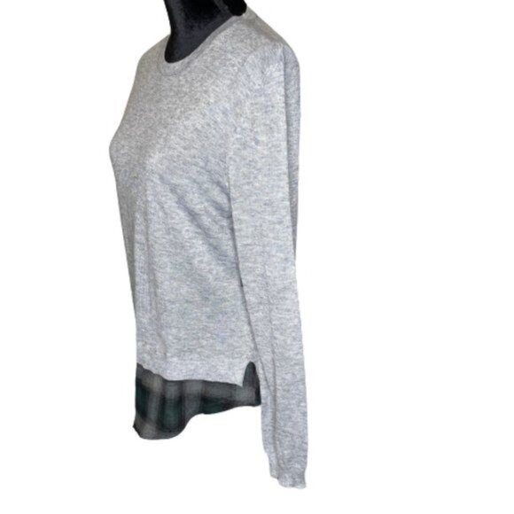 Joe's Jeans Sweater Womens Medium Azure Gray Heathered Layered Tartan Hem - Picture 5 of 16